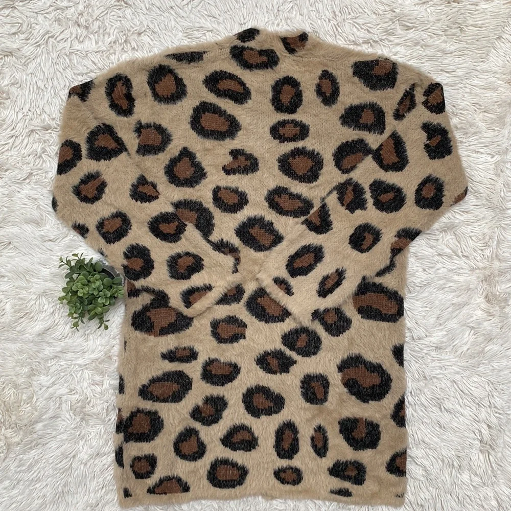 Wanna B Leopard Eyelash Open Cardigan 💗 Tan Brown & Black - Picture 5 of 13